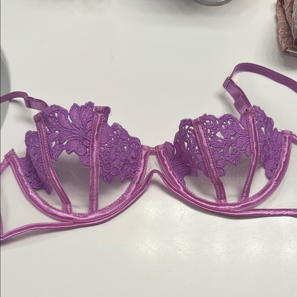 Lace Trim Purple Bra